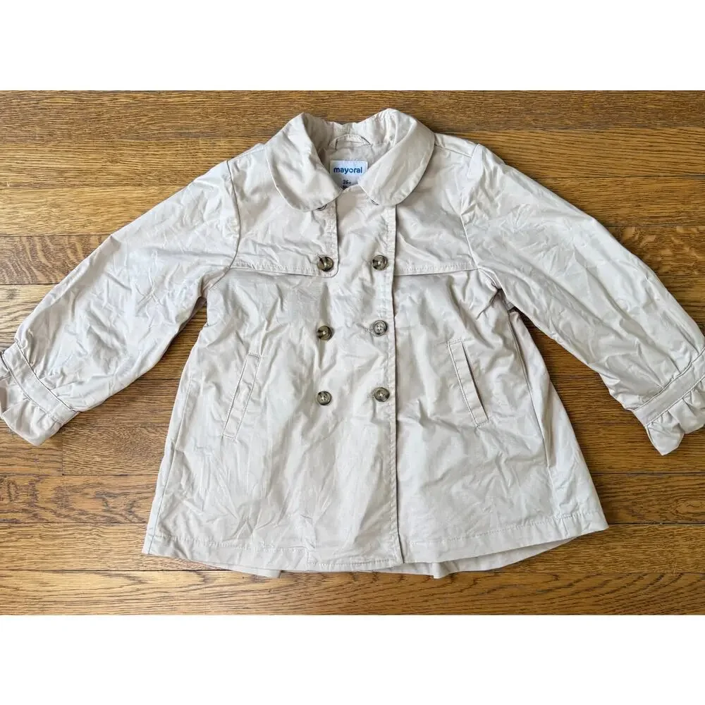 Mayoral Girls' Khaki Button Peacoat Size 3
